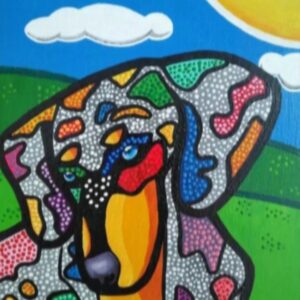 Perro Salchicha. Acrílicos sobre madera. Original Carlos Lacal