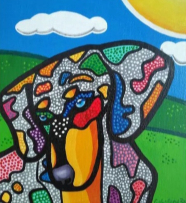 Perro Salchicha. Acrílicos sobre madera. Original Carlos Lacal