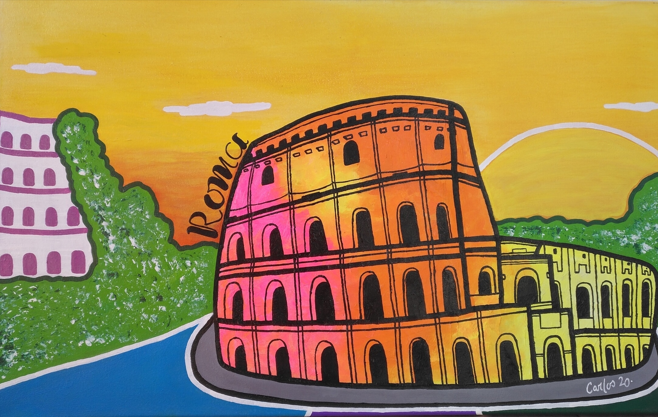 El Coliseo Romano. Acrílicos sobre lienzo. Original Carlos Lacal